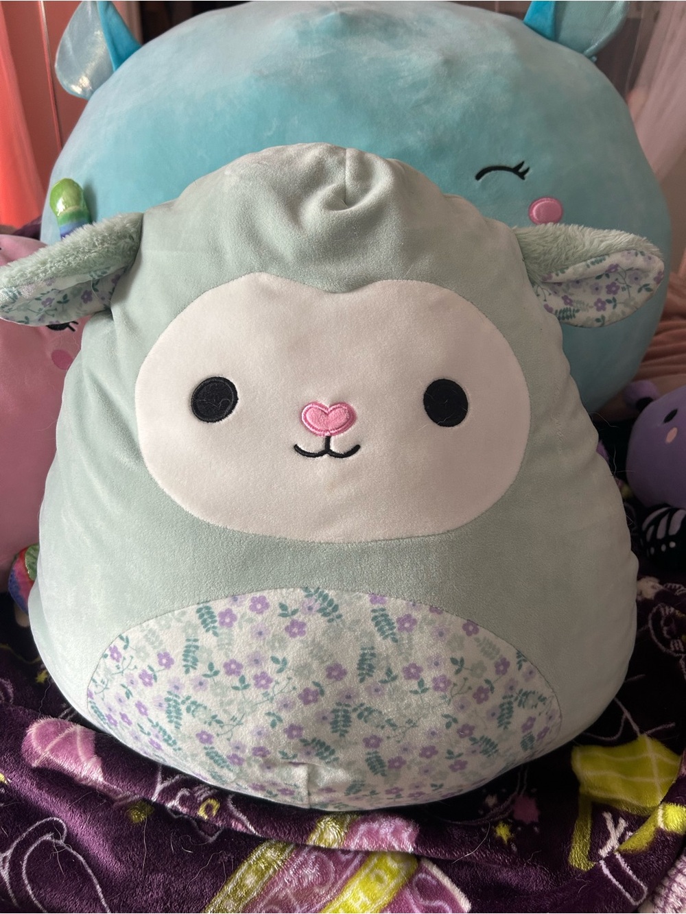 Squishmallow- Relinda - Plush Mint Green Floral Accent Cushion - Cute Animal